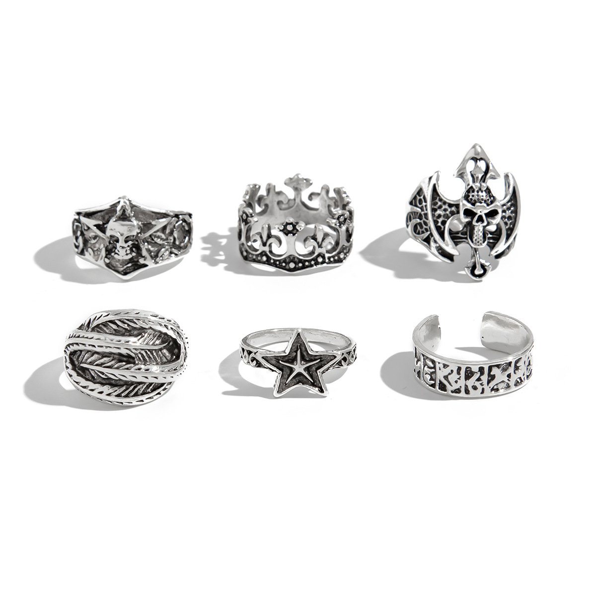 6-Piece Set of Skull Rings
