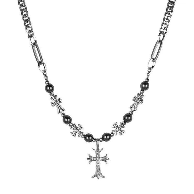 Cross pendant beaded necklace