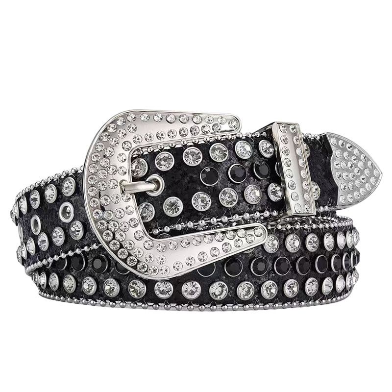 Black rhinestone-studded leather belt