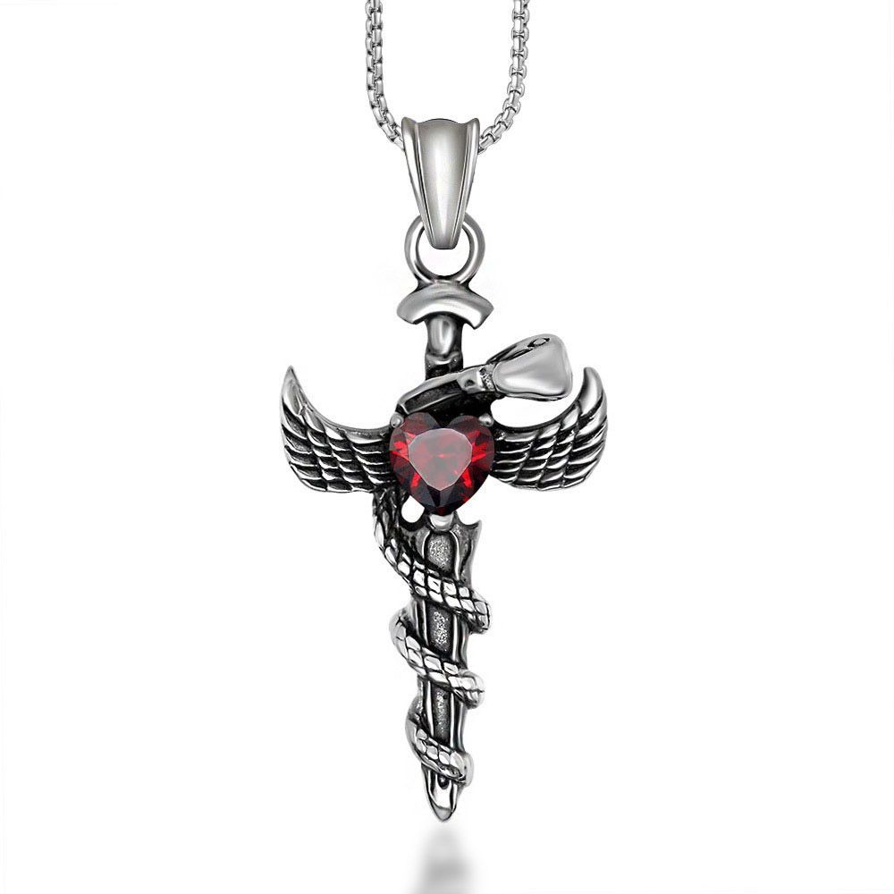 Red Stone Wing Cross  necklace