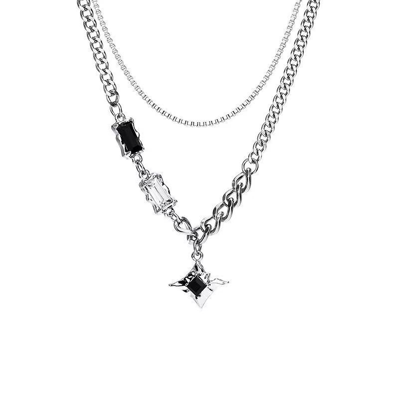 Double Chain Black Star Necklace 